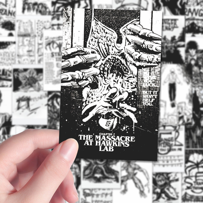 108张黑白简笔画怪奇物语贴纸美剧周边涂鸦小众创意美漫画风贴画