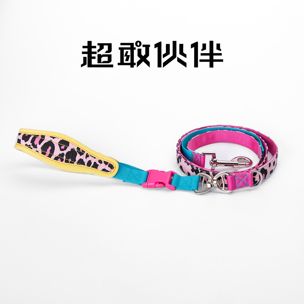 超敢伙伴撞色狗狗牵引绳软包套装多功能可挂树遛狗绳狗链中小狗犬