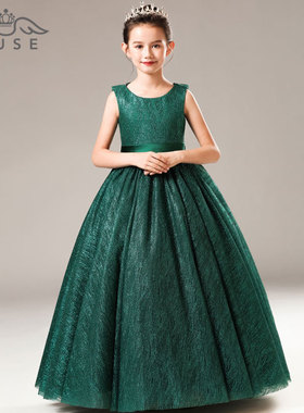 MUSE儿童晚礼服公主蓬蓬裙大气墨绿色女童钢琴考级模特走秀演出服