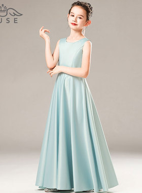 MUSE儿童礼服女童天蓝色乐团合唱诗朗诵晚礼服钢琴小提琴晚礼服长