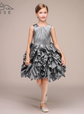 儿童礼服演出服灰色主持人女童生日公主裙六一