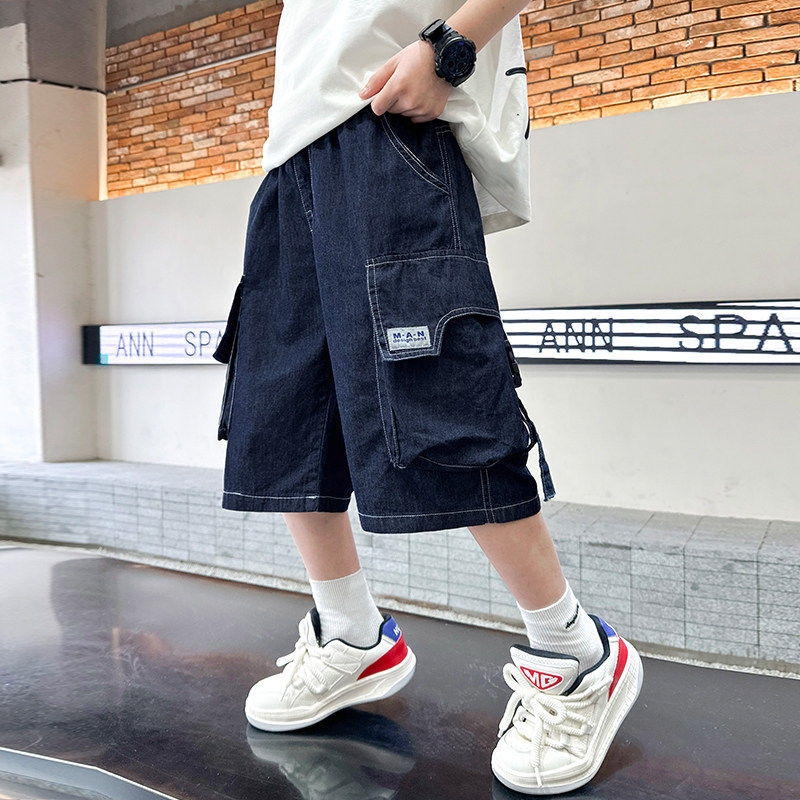 法国男童牛仔裤夏季短裤2026新款裤子中大童儿童男孩薄款七分裤潮