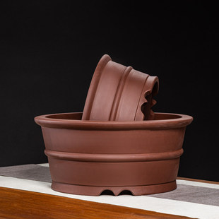 花盆紫泥本色圆盆老桩榕树金弹子老鸦柿大口径透气花盆