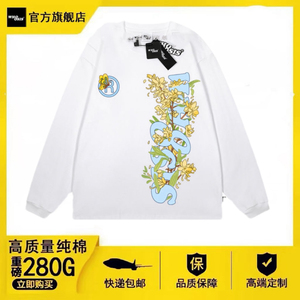 WHOOSIS LIFE春秋竖logo印花花卉长袖t恤纯棉圆领百搭宽松休闲潮
