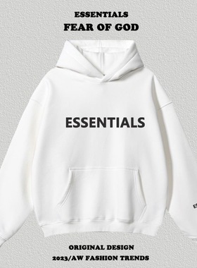 欧美高街essential胸前字母连帽卫衣男女fog潮牌情侣宽松加绒帽衫