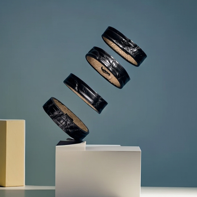 高端头层鳄鱼皮表带圈环固定圈活动圈黑色棕色手表真皮圈口表带扣