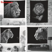 150 * 130CM báo đốm đen và trắng sư tử hổ treo vải trang trí phòng khách trang trí động vật tấm thảm Bắc Âu in gió - Tapestry