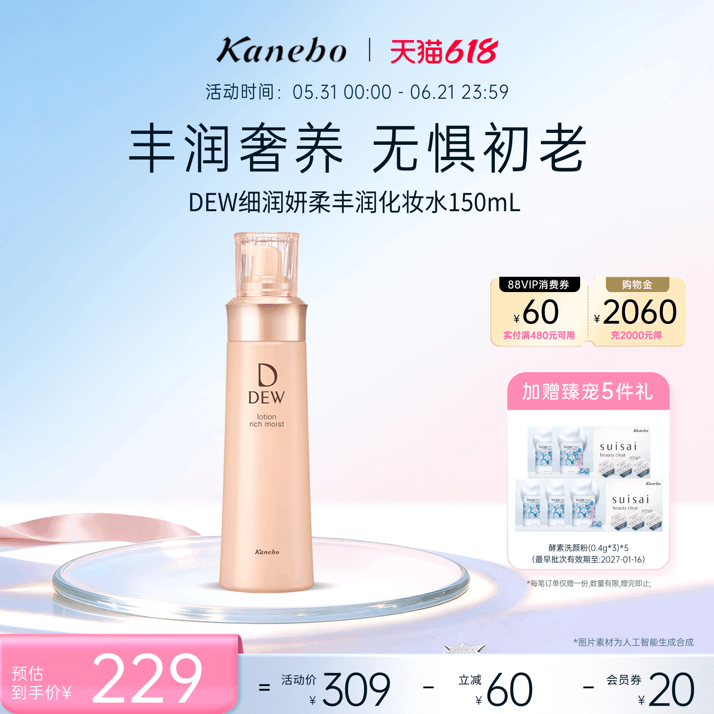 Kanebo嘉娜宝DEW朵雾细润妍柔丰润化妆水补水保湿