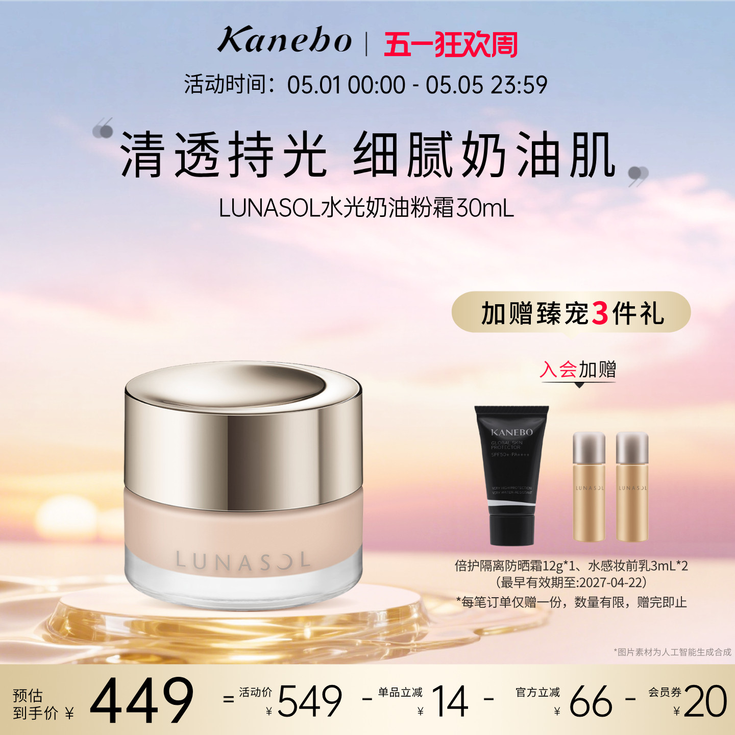 LUNASOL日月晶采奶油粉霜粉底液底妆干皮透明感嘉娜宝官方旗舰店
