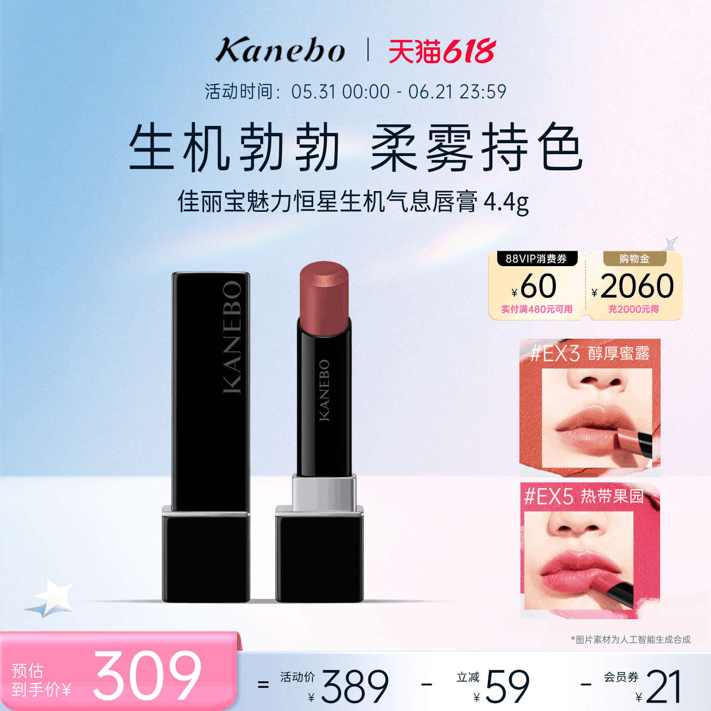 Kanebo佳丽宝魅力恒星生机气息唇膏柔雾哑光持久滋润口红