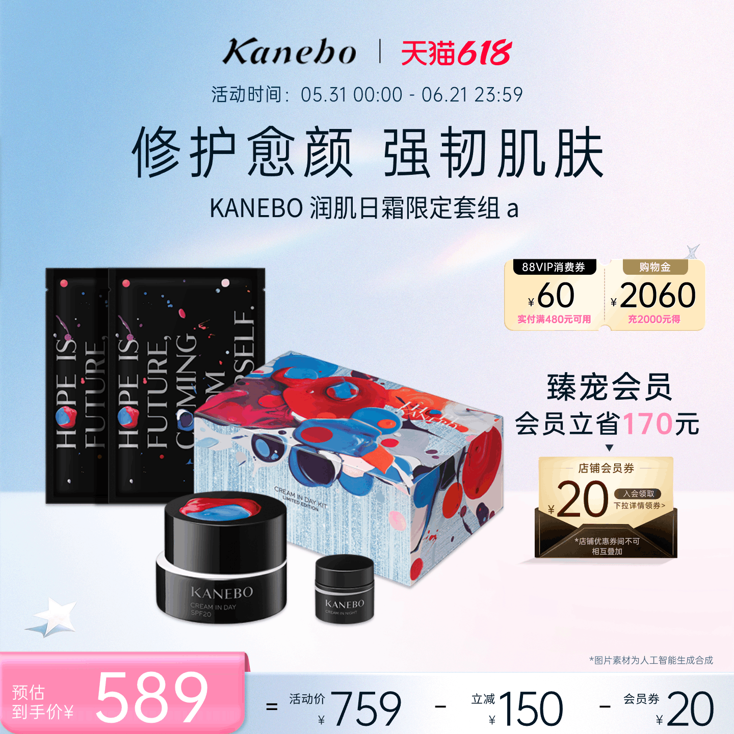KANEBO润肌日霜限定套组弹润保湿佳丽宝护肤面霜面膜组合装