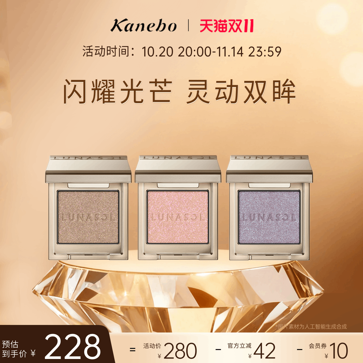 Kanebo佳丽宝嘉娜宝LUNASOL日月晶采灵眸亮彩单色眼影细闪亮片