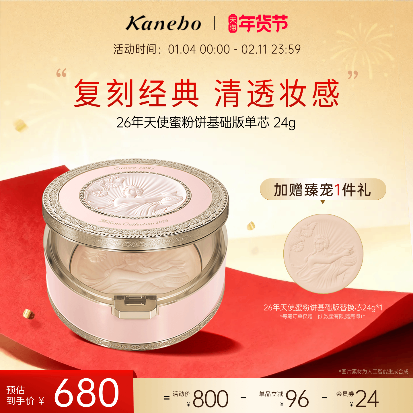 【新年礼物】Kanebo佳丽宝嘉娜宝天使蜜粉饼持妆2026年基础版24g,彩妆/香水/美妆工具,蜜粉/散粉,淘宝优惠券,粉丝福利购,淘宝优惠卷