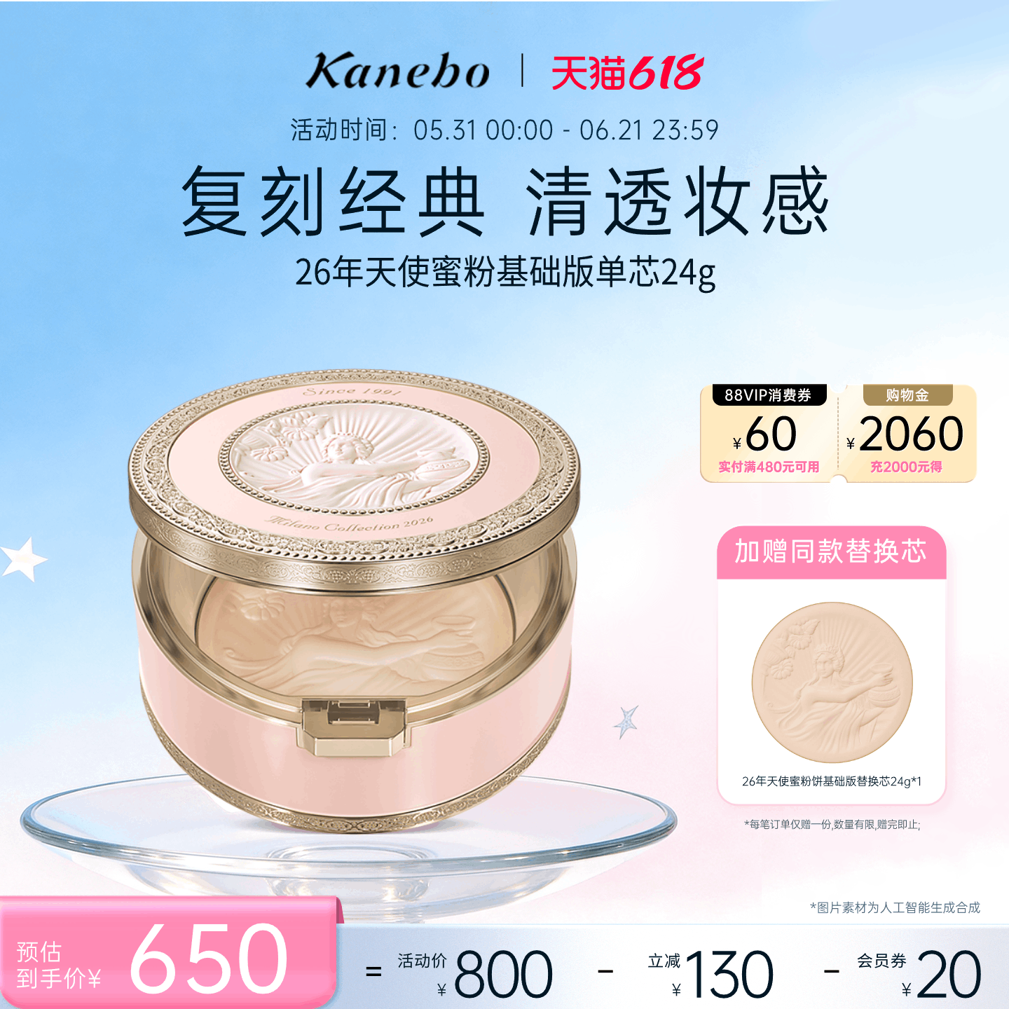 Kanebo佳丽宝嘉娜宝天使蜜粉饼持妆2026年基础版24g