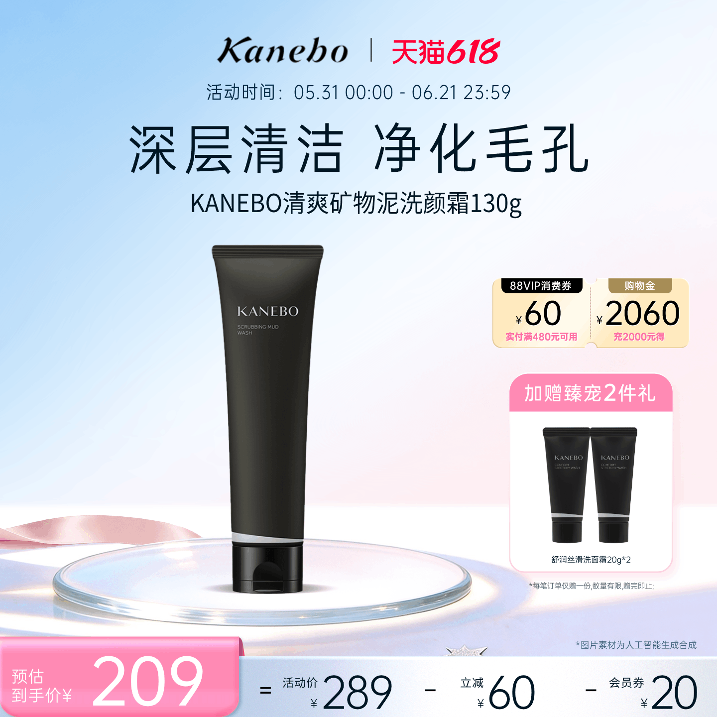 Kanebo嘉娜宝洗面奶女矿泥控油清洁毛孔温和洁面乳