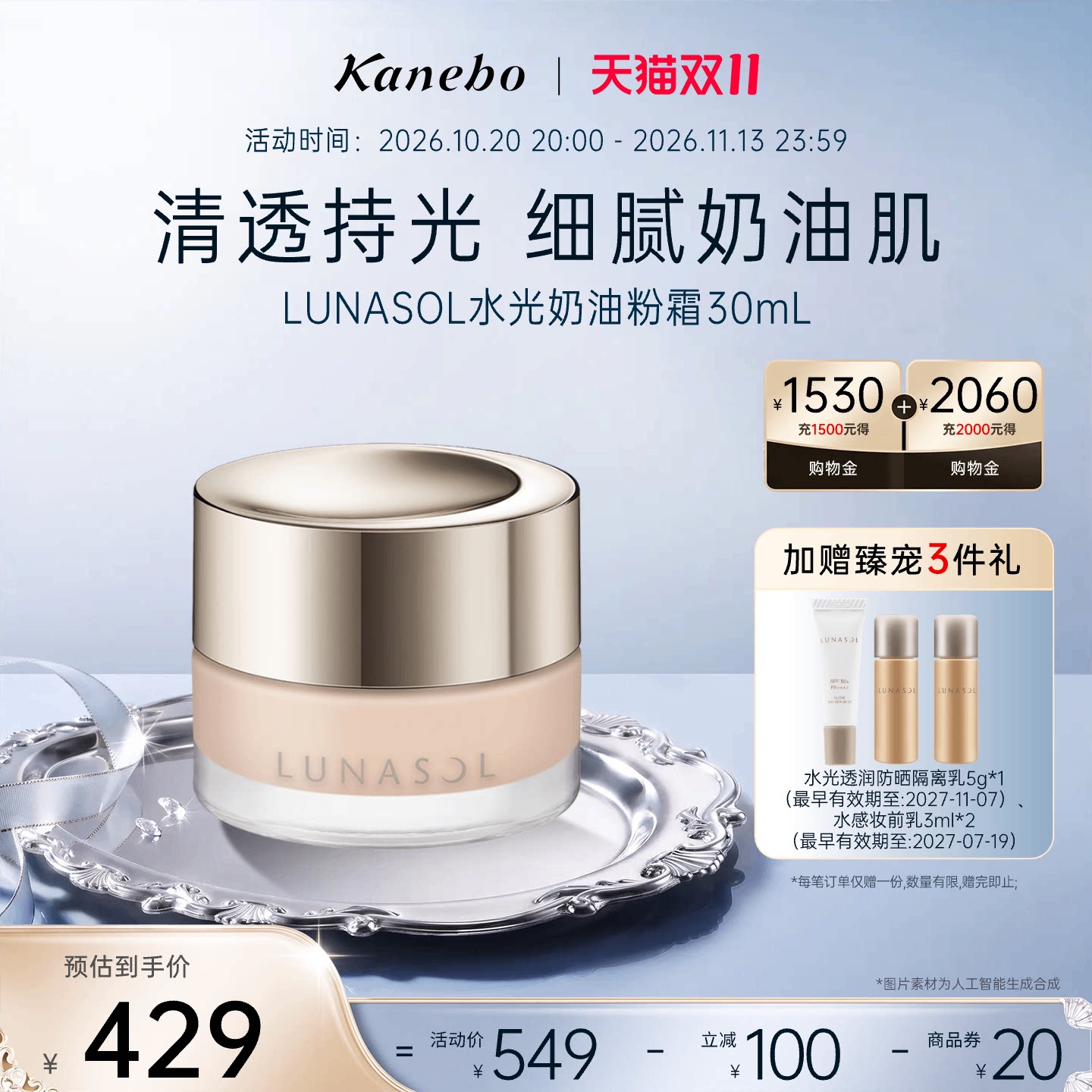 LUNASOL日月晶采奶油粉霜粉底液底妆干皮透明感嘉娜宝官方旗舰店