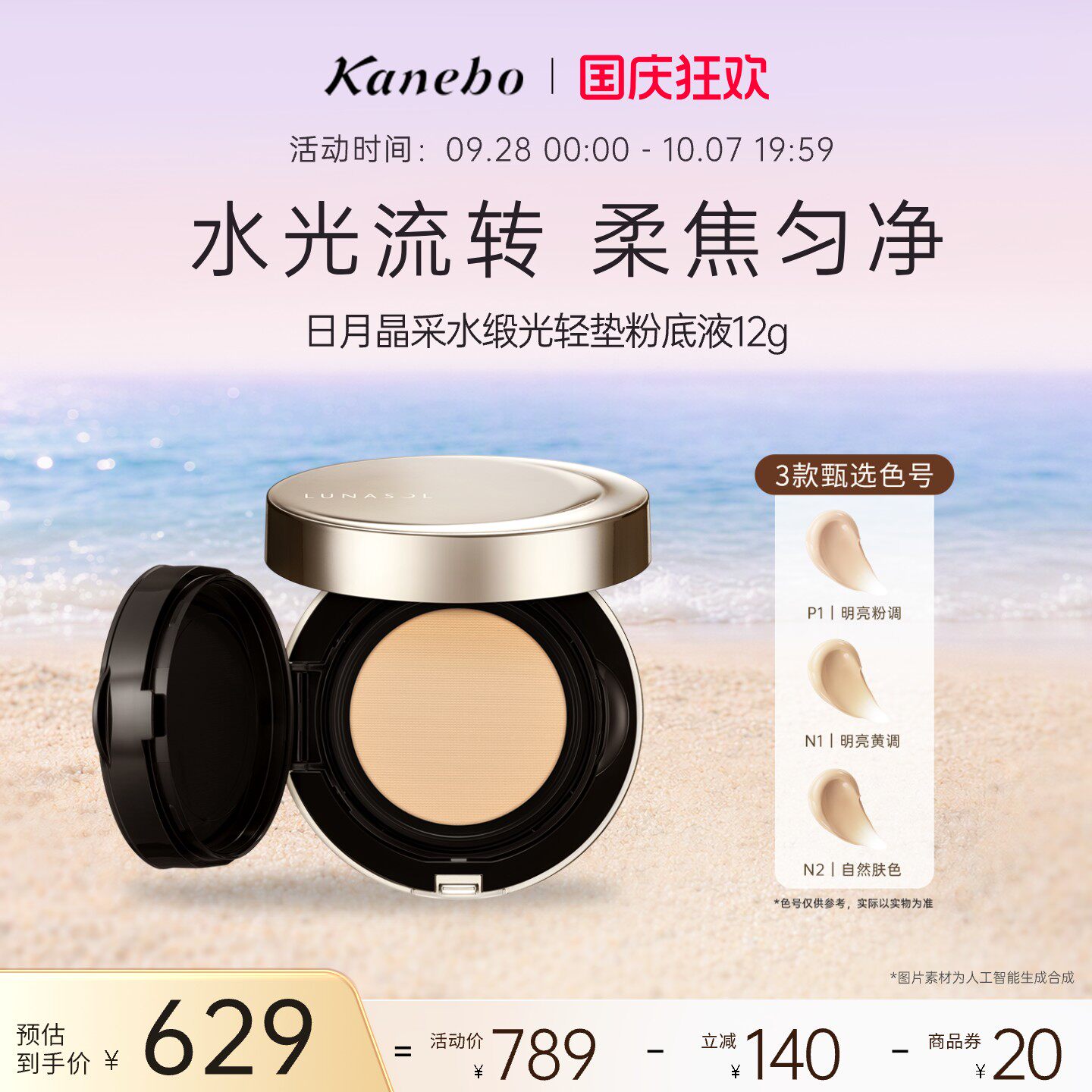 LUNASOL日月晶采佳丽宝嘉娜宝水缎光轻垫粉底液气垫水润持妆水光