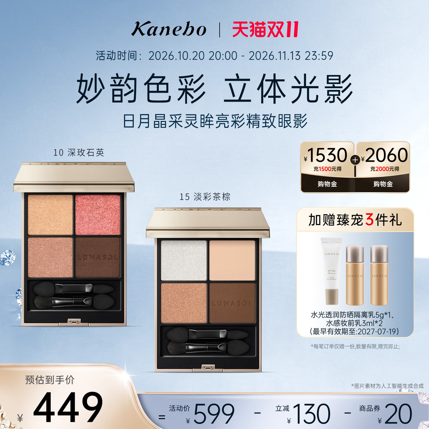 Kanebo嘉娜宝LUNASOL灵眸亮彩精致四色眼影大地眼妆珠光细闪哑光