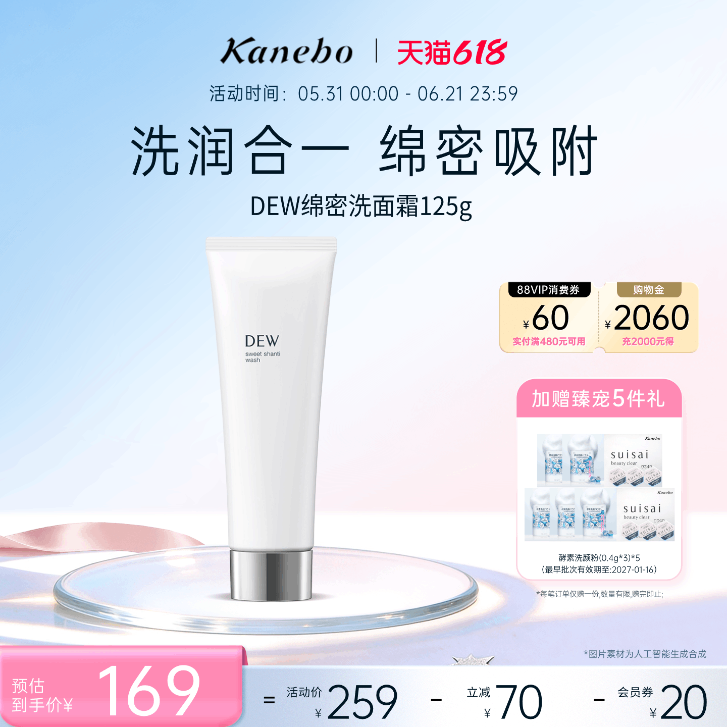 Kanebo嘉娜宝朵雾绵密洗面霜紧密吸附清洁面部保湿滋润女