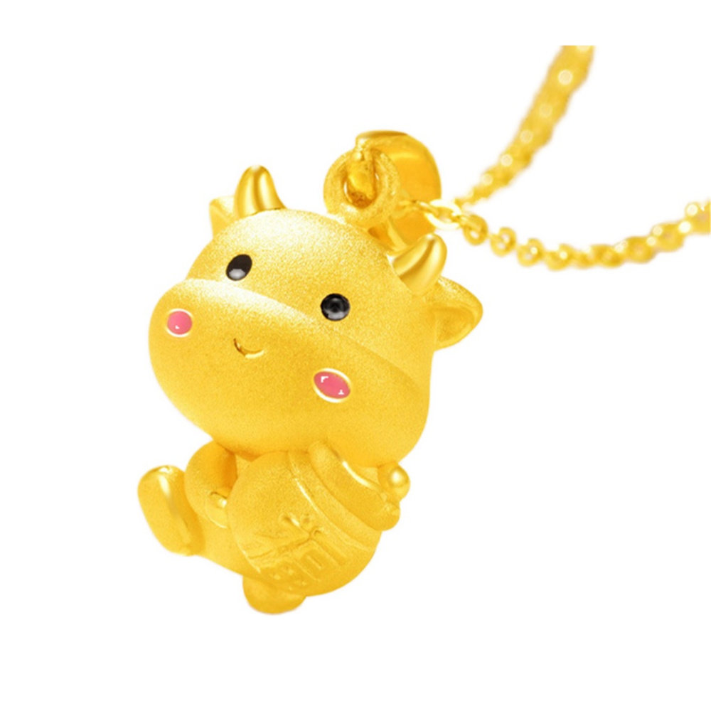 金牛送福本命生肖年新品沙金吊坠女黄金萌新福袋牛气冲天项链礼物