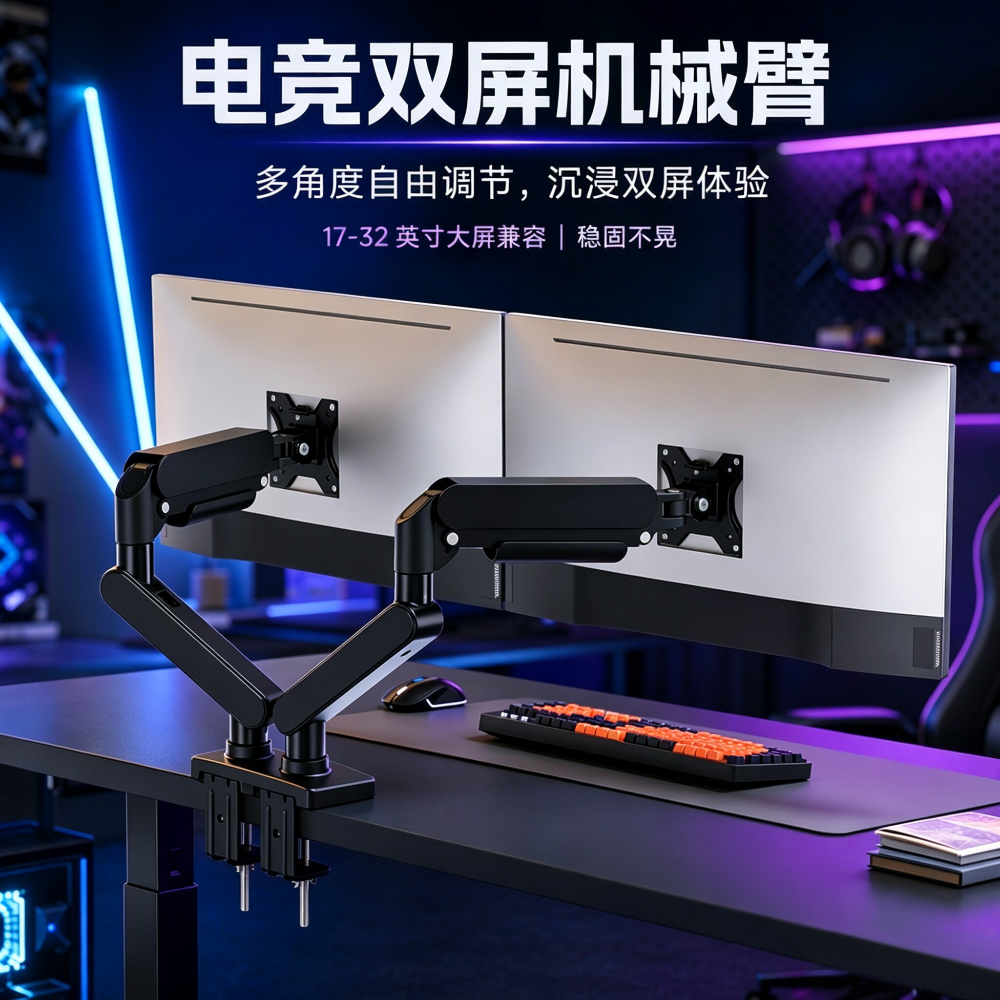 双屏显示器支架机械臂一拖二图片