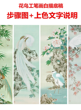 工笔画白描底稿上色说明步骤图