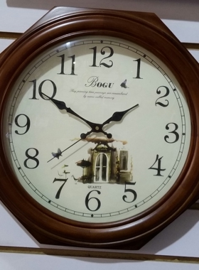 博古红木16英寸实木超静音八角挂钟欧式田园客厅时尚石英钟包邮