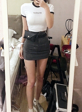 图图小有名气的弹力灰色简约短裙子提臀收腰包臀半身裙韩国小姐姐