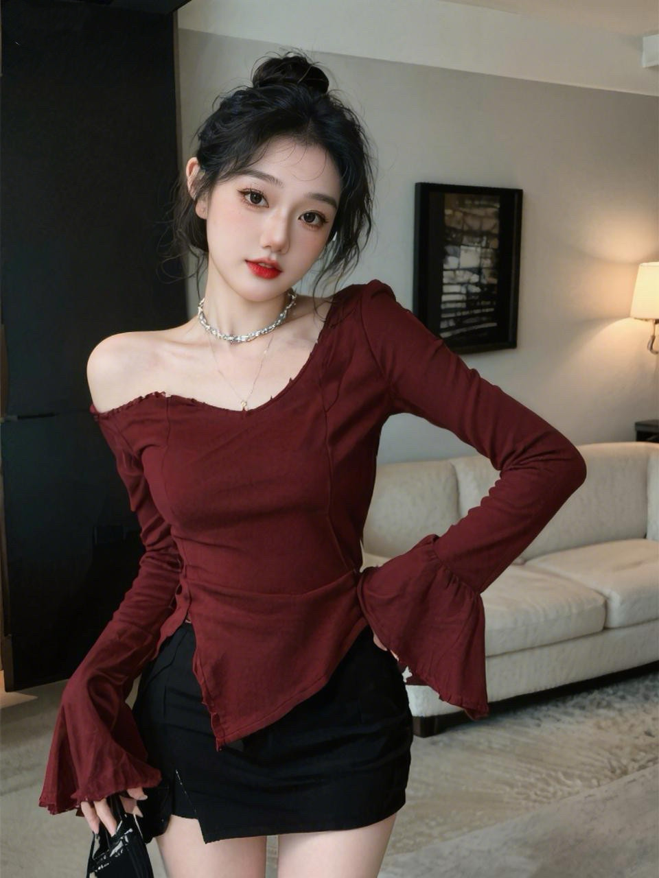 图图小有名气韩国2025春季新款韩版修身显瘦百搭喇叭袖T恤女,女装/女士精品,T恤,淘宝优惠券,粉丝福利购,淘宝优惠卷