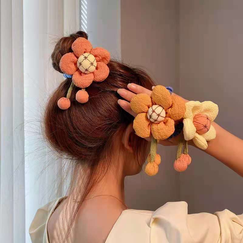 大肠丸子头扎女生太阳花朵发圈