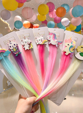 韩版儿童卡通独假发发夹独角兽发卡女可爱女童宝宝边夹刘海夹发饰