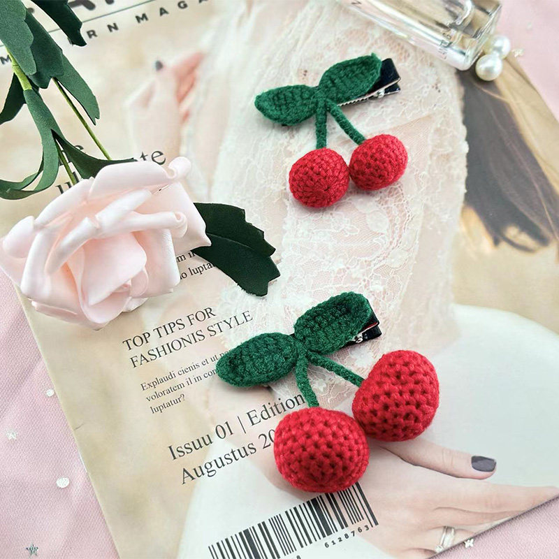 发饰樱桃针织鸭嘴夹发夹刘海夹