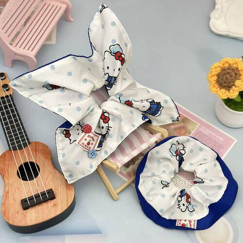 可爱蓝色波点发绳HelloKitty卡通方巾发圈KT猫咪大肠圈发饰头饰品