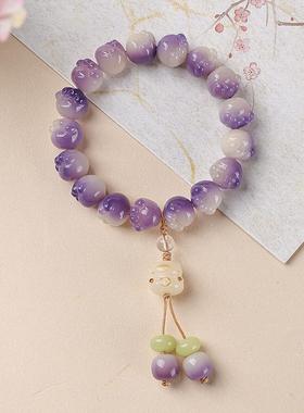 2026【抖音爆款】烟紫色菩提手串猫咪手持单圈佛珠男女士文玩手链