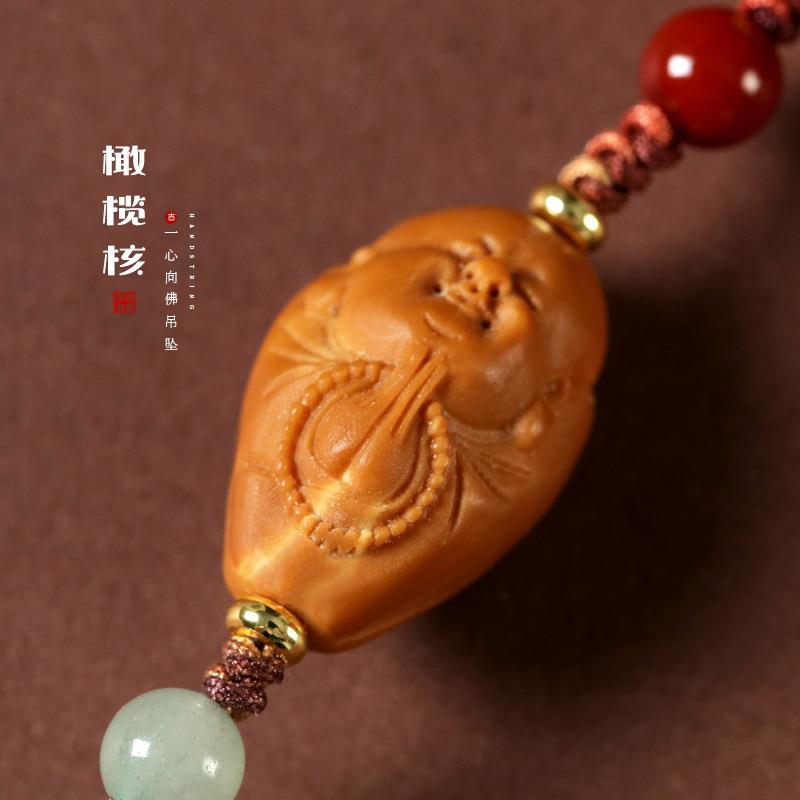 2026星月菩提黄籽老型珠多圈藏式文玩橄榄核雕刻一心向佛吊坠盘玩
