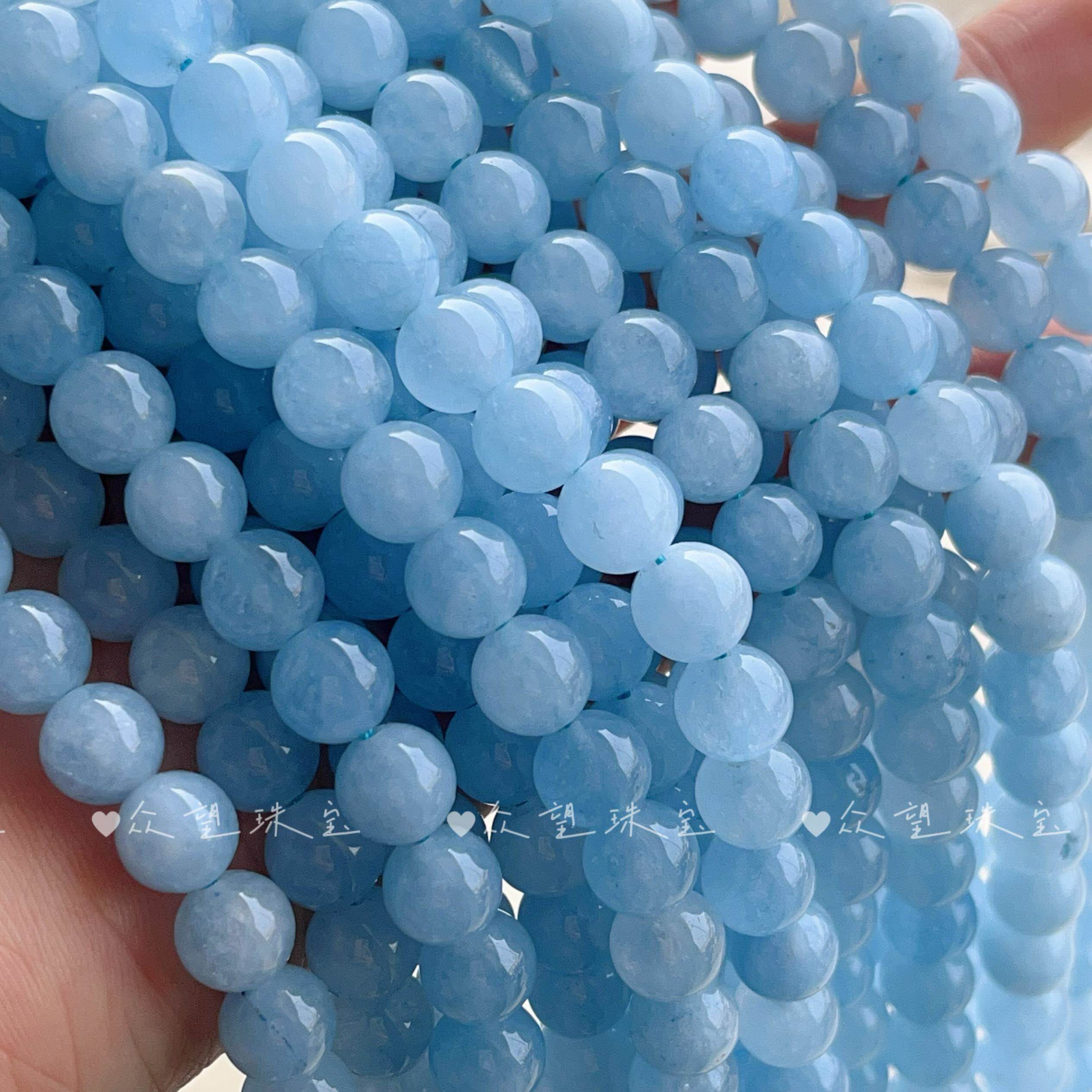 2026石英岩加色 海蓝宝色玉髓圆珠 珠手工串珠diy饰品配件材料