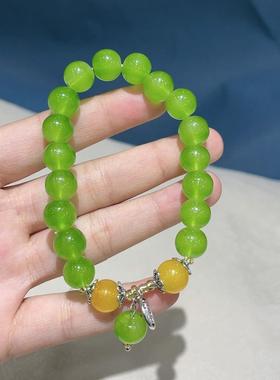 2026绿色琉璃搭配福牌手串简约百搭显白小众设计款手链男女款