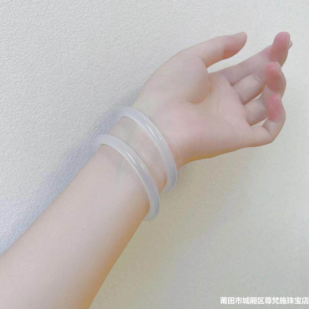 2026白月光玉髓手镯女荔枝冻白色玛瑙镯子高冰细圆条美人镯透亮叮