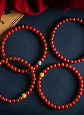 2026保真朱砂鼠年红色手串圆珠蜜蜡松石复古风简约手链女士夏搭礼