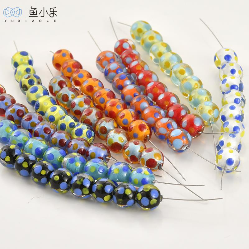 202510mm彩色灯工琉璃圆珠波点珠子散珠diy手工串珠手链项链耳饰