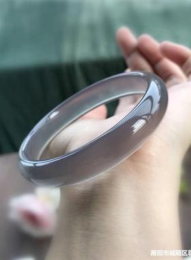 2026马料天然高冰透烟灰色玉髓手镯少女款天然巴西烟灰色玛瑙镯子