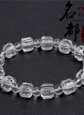 2025名都水晶 天然白水晶方糖手链老矿白水晶方形型手串 厂家直销