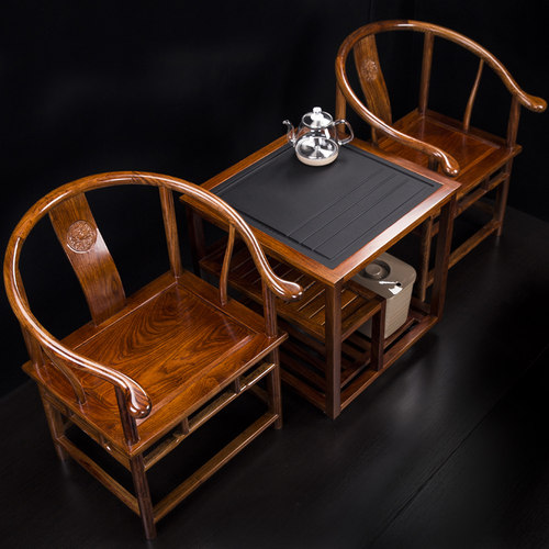 花梨木圈椅三件套红木家具中式实木太师椅茶艺泡茶桌茶车茶台阳台