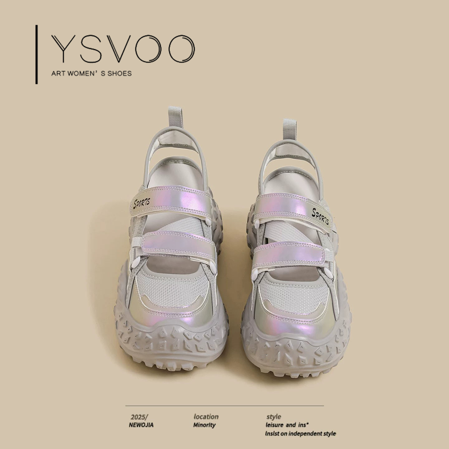 YSVOO【素影星辰】法式夏季女鞋2026新款厚底老爹鞋魔术贴凉鞋