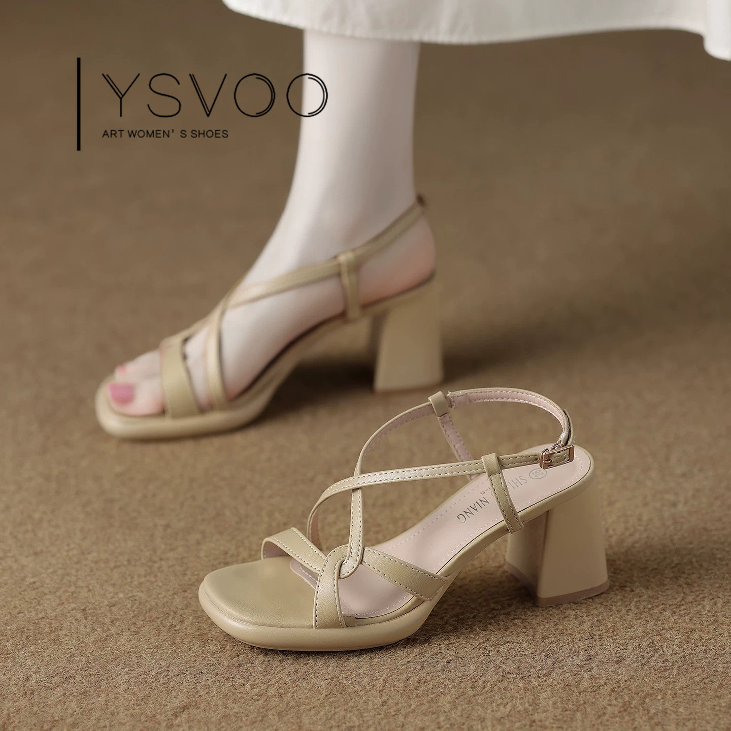 YSVOO【林下风气】法式夏季女鞋2026新款交叉带露趾粗跟高跟凉鞋