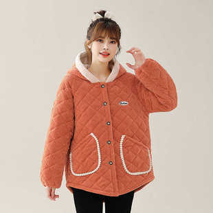 休闲保暖棉衣宽松连帽棉服 加绒加厚外套中老年妈妈装 2024冬季 新款