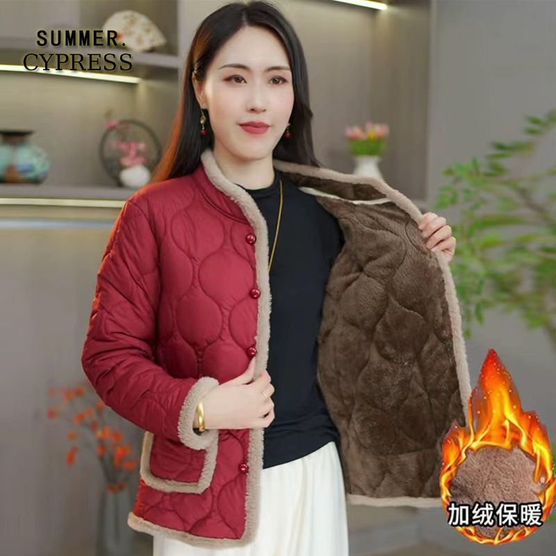 妈妈秋冬加绒棉衣外套小棉袄