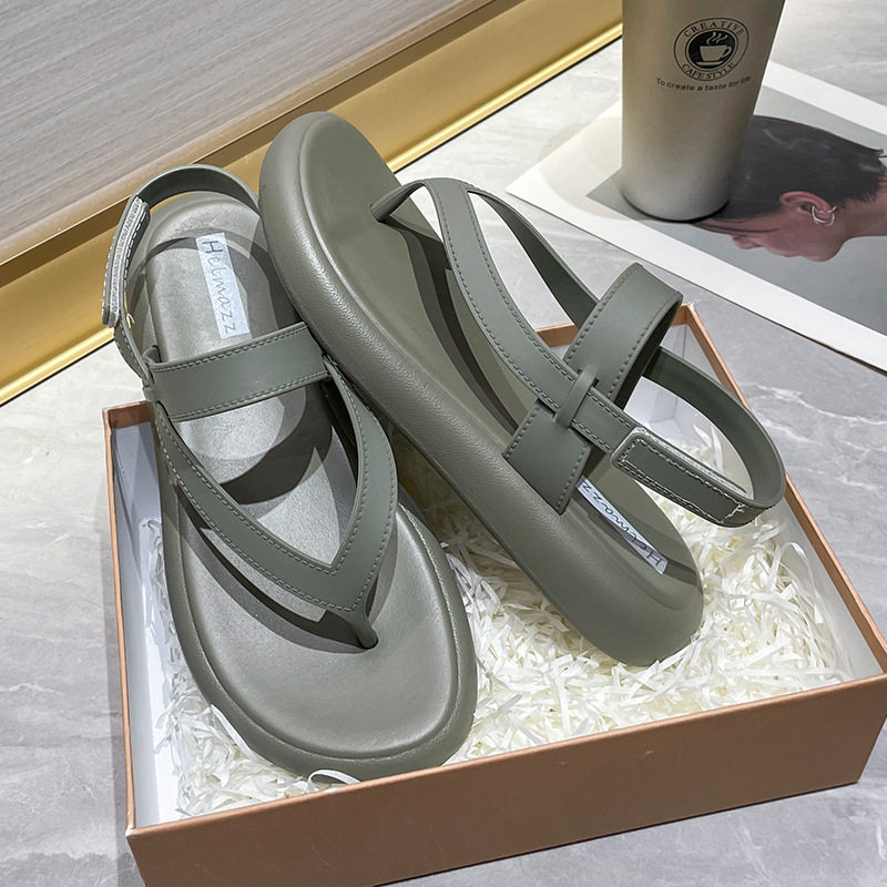 人字拖凉鞋女夏季外穿平跟软底海边夹脚拖鞋厚底配裙子黑色高级感