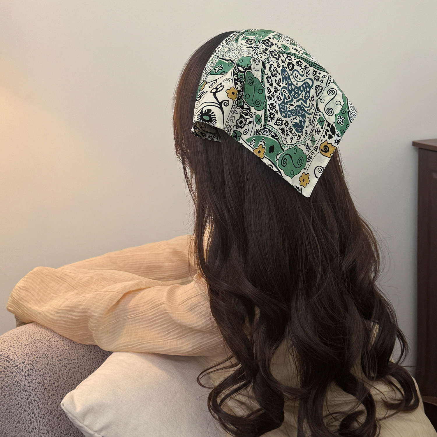 真丝发箍头巾一体女田园包头三角巾出游头箍海边发带头饰2026新款