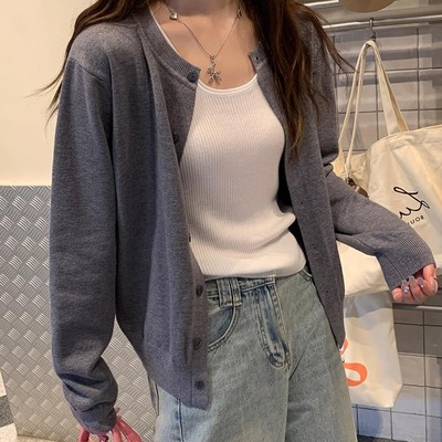 针织开衫外套女春秋2025早秋新款上衣爆款外搭高级感灰色宽松毛衣